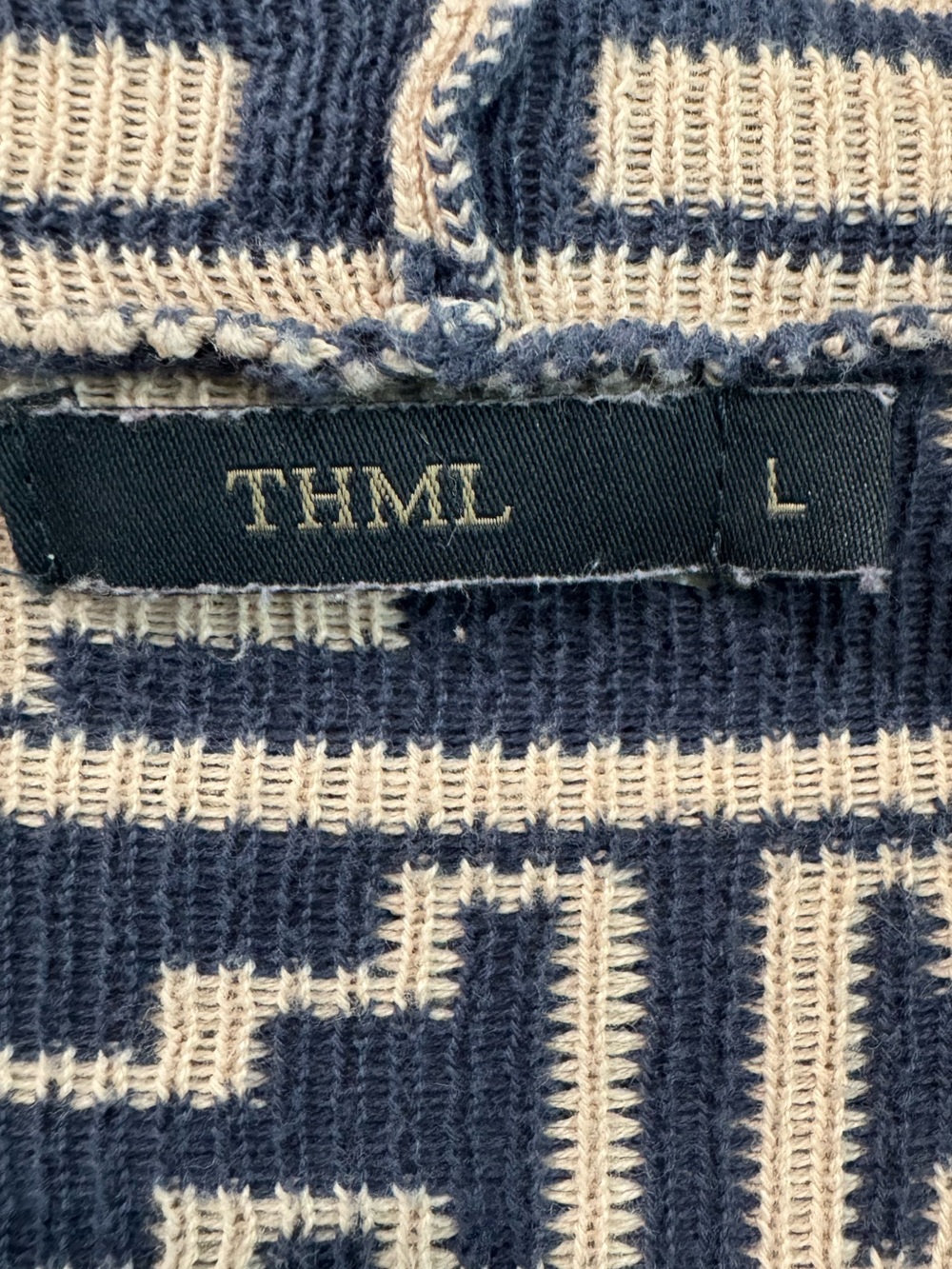 THML Geometric Open-Front Cardigan — Navy, Cream, Red & Yellow - Picture 2 of 4